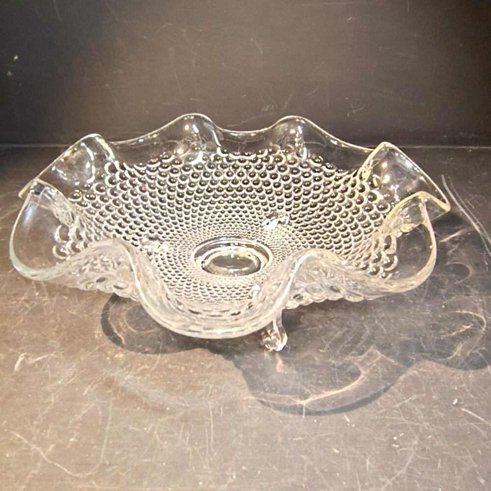1793.  Clear Hobnail Depression Glass 3 Legged Candy Dish